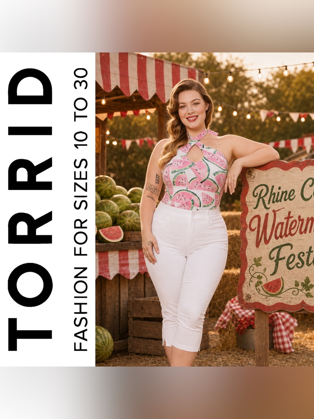 Torrid Pink Retro Chic Watermelon Cotton Foxy Twist-Neck Halter Top, Large, NWT!